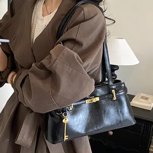 Retro lässige Umhängetasche für Damen Herbst Mode vielseitige schwarze Handtasche neu.