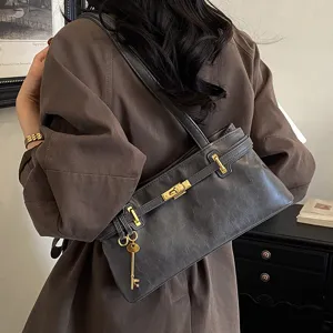 Retro Vintage Schultertasche Damen Elegant Pendler PU Leder Tasche mit Metallverschluss Schloss.