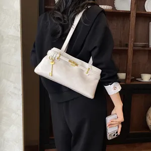 Retro minimalistische Damen Achseltasche, elegante Kunstleder Pendler Tasche mit Schloss.