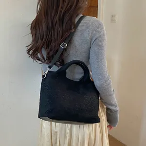 Bolso tote de hombro trenzado negro clásico para mujer, bolso casual de gran capacidad para trabajo.