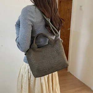 Bolso tote tejido casual para mujer, elegante bolso de hombro de gran capacidad.