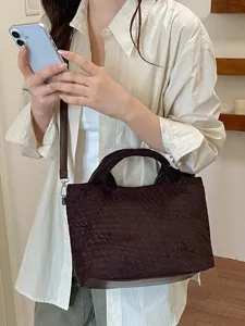 Bolso tote de cuero trenzado marrón oscuro para mujer, elegante bolso de hombro para oficina.