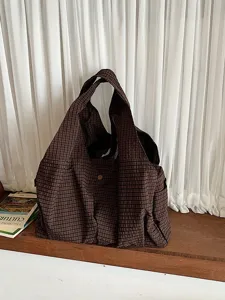 Bolso de hombro a cuadros marrones gran capacidad bolso casual para mujer elegante