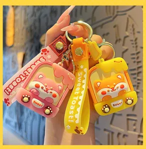 Cute cartoon shiba toast keychain and bag pendant, sweet bread design couple keyring charm.