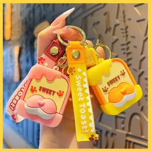 Cute cartoon shiba inu toast keychain silicone bag pendant cute keyring accessory detail