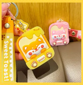 Cute Shiba Inu Toast Keychain Cartoon Bag Pendant Kawaii Keyring Car Decor Accessories