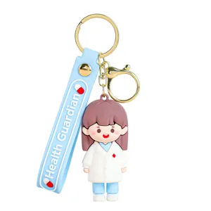 Cute Doctor Couple PVC Keychain Cartoon Nurse Bag Pendant Creative Backpack Decoration Key Ring Toy Gift For Women Men