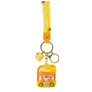 Cute Shiba Inu toast keychain, yellow silicone pendant bag charm for women and girls.
