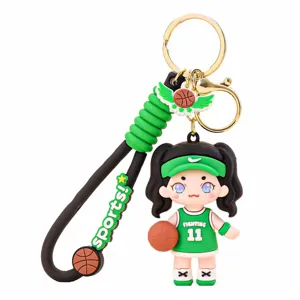 Süß Cartoon Basketball Mädchen Schlüsselanhänger PVC Weichgummi Puppe Tasche Anhänger Kreatives Spielzeug Auto Schlüsselring Zubehör Geschenk