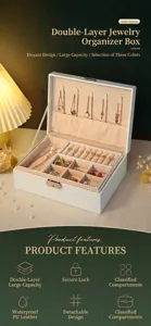 Eleganter zweistöckiger weißer Schmuckkasten aus Leder mit Schloss und Trennwänden