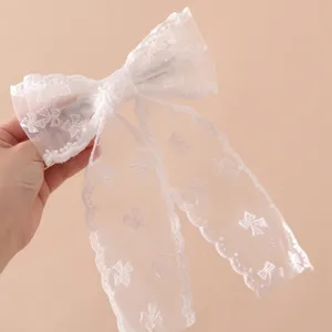 Elegante witte kanten strik haarklem met vlinderborduursel voor dameskapsels