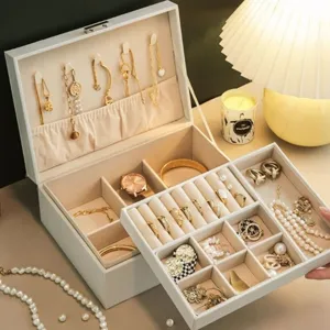 Doppelschicht Leder Schmuckschatulle Große Kapazität Ohrring Ring Aufbewahrungsbox Organizer Mit Schloss Für Damen Zuhause Schmuckorganisator Schatulle