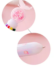 Cute multi-color ballpoint pen with butterfly top, heart sequins, perfect student gift stationery.