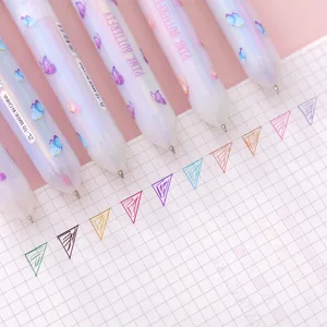 Cute multi-color ballpoint pens with butterfly print, perfect student gift and creative stationery.
