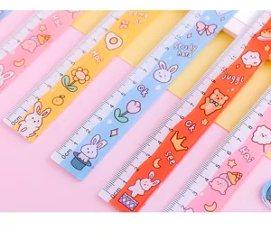 Jolies réglettes d'écolier en plastique avec échelle claire et design cartoon pour l'école.