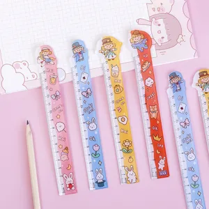 Règle Droite en Plastique Translucide Mignonne Élève Dessin Mesure Papeterie Motif de Cartoon Mignon Bureau Fourniture Scolaire