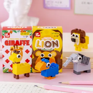 Kids DIY Building Block Pencil Sharpener Cute Animal Puzzle Stationery Plastic Pencil Sharpener School Office Supplies
