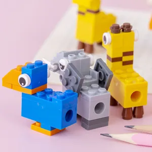 Mini building block assembled pencil sharpener cute animal design student stationery gift main view
