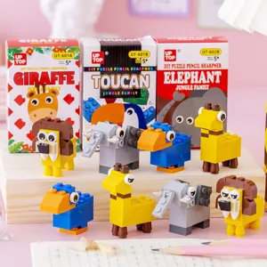 DIY building block animal pencil sharpener cute mini stationery gift for kids school supply