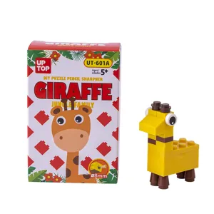 DIY giraffe building block pencil sharpener, creative toy stationery gift for kids, 1pc