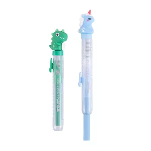 Cute cartoon push pull eraser set, creative dinosaur and unicorn stationery for kids school.