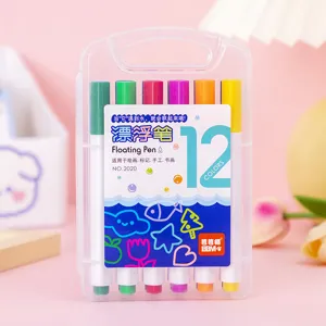 12 colors floating pens set in clear case, magic water painting markers for kids art and drawing.