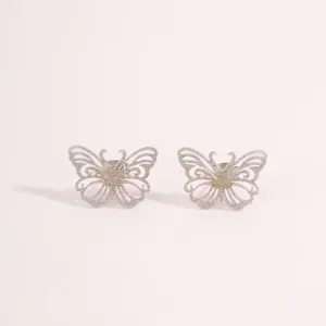 Exquisite full-diamond butterfly earrings for women, elegant lightweight luxury jewelry design.