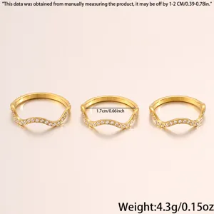 18K gold plated titanium steel wavy crystal ring set, elegant minimalist finger jewelry