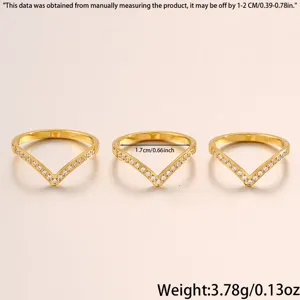 Gold-plated V-shaped zircon ring, exquisite minimalist design, elegant women's jewelry.