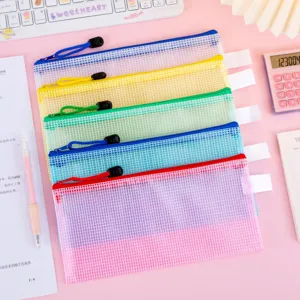 A6 clear mesh zipper file bags colorful stationery storage pouches durable waterproof document bag