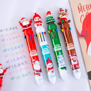 Noël 10 Couleurs Stylo à Bille Mignon Dessin Animé Père Noël Bonhomme de Neige Elan Arbre Stylo Gel Presse Papeterie Étudiant Cadeau de Vacances
