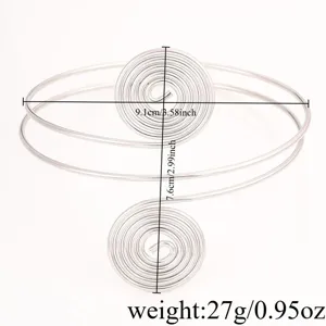 Vista dettagliata del bracciale a spirale argento con dimensioni precise e design.
