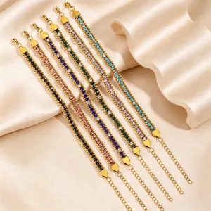 Titanium steel multi-color zircon tennis bracelet for women, elegant daily jewelry.