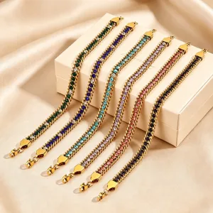 Gold stainless steel multi-color cubic zirconia tennis bracelet elegant jewelry for women