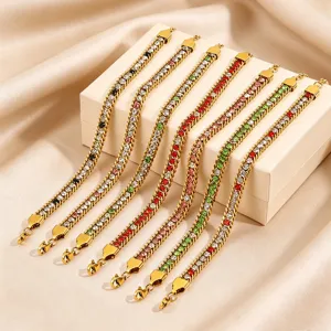 Stainless Steel Colorful Rhinestone Bracelet for Women Light Luxury Non-Fading Claw Chain Link Bracelet Fashion Jewelry Gift