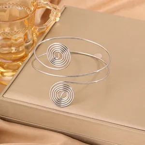 Bracciale da braccio a doppia spirale argentato minimalista, bracciale in metallo.