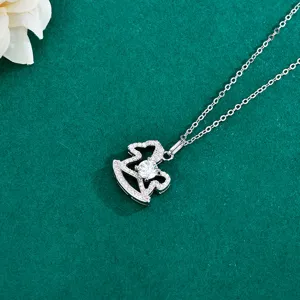 S925 Sterling Silber Moissanit Schaukelpferd Anhänger Halskette für Damen eleganter Schmuck