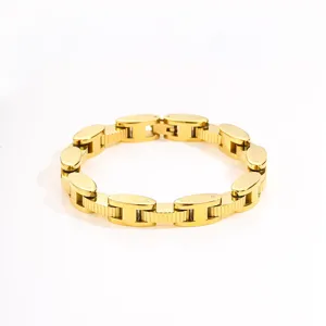 Titanium steel 18k gold plated chain bracelet for men hip hop fashion jewelry detail view