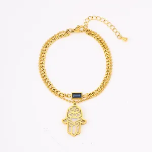 Gold titanium steel hamsa hand bracelet with evil eye pendant for women daily stylish wear