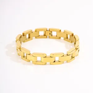 Gold plated titanium steel geometric link bracelet detail view for modern men fashion.