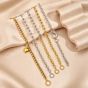 Stainless steel heart pendant OT clasp bracelets set, multi-style gold and silver chain designs.