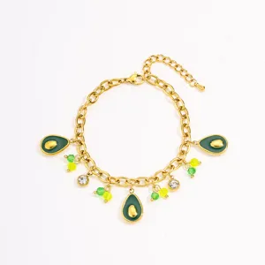 Stainless steel gold plated avocado pendant bracelet trendy fashion jewelry for women