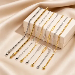 Stainless steel chain bracelets set in gold and silver, featuring multiple chic styles.