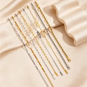 Stainless steel chain bracelets set, minimalist gold silver fashion jewelry for women.