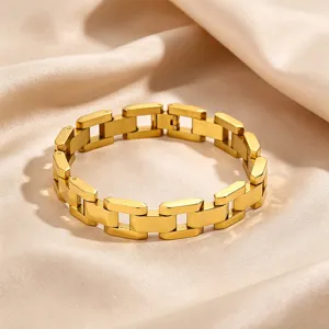 Men's titanium steel gold plated chain bracelet, trendy hip hop geometric link style.