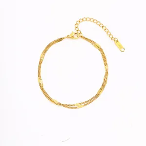Gold stainless steel double layer chain bracelet minimalist fashion women jewelry accessory