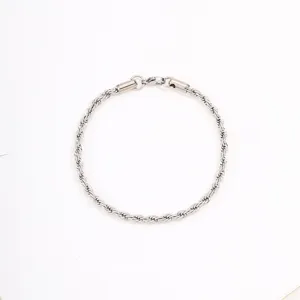 Minimalist stainless steel rope chain bracelet for women, classic silver tone metal link.