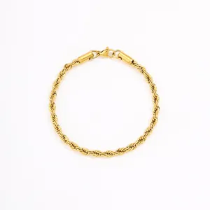 Detailed close-up of the elegant gold-plated twisted rope chain bracelet, featuring a secure clasp.