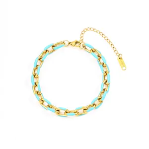 Buntes Edelstahl Kubanische Gliederkette Armband, modischer Boho Hand Schmuck für Frauen.