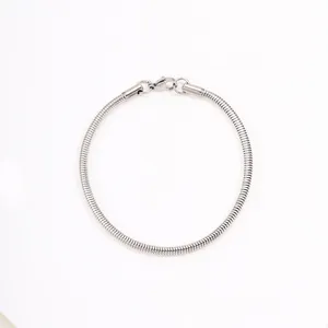 Stainless steel round snake chain bracelet detail, simple and versatile fashion jewelry design.